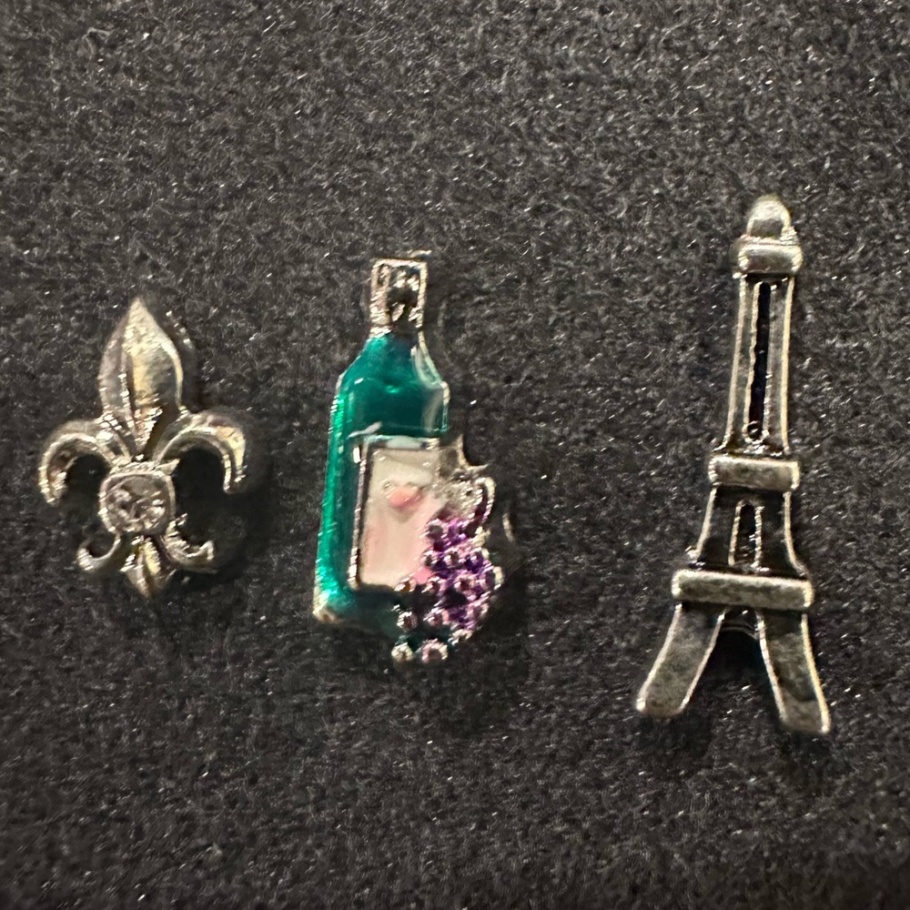 Origami Owl Paris France Themed Mini Charm Set Eiffel Tower, Wine, Fleur de Lis